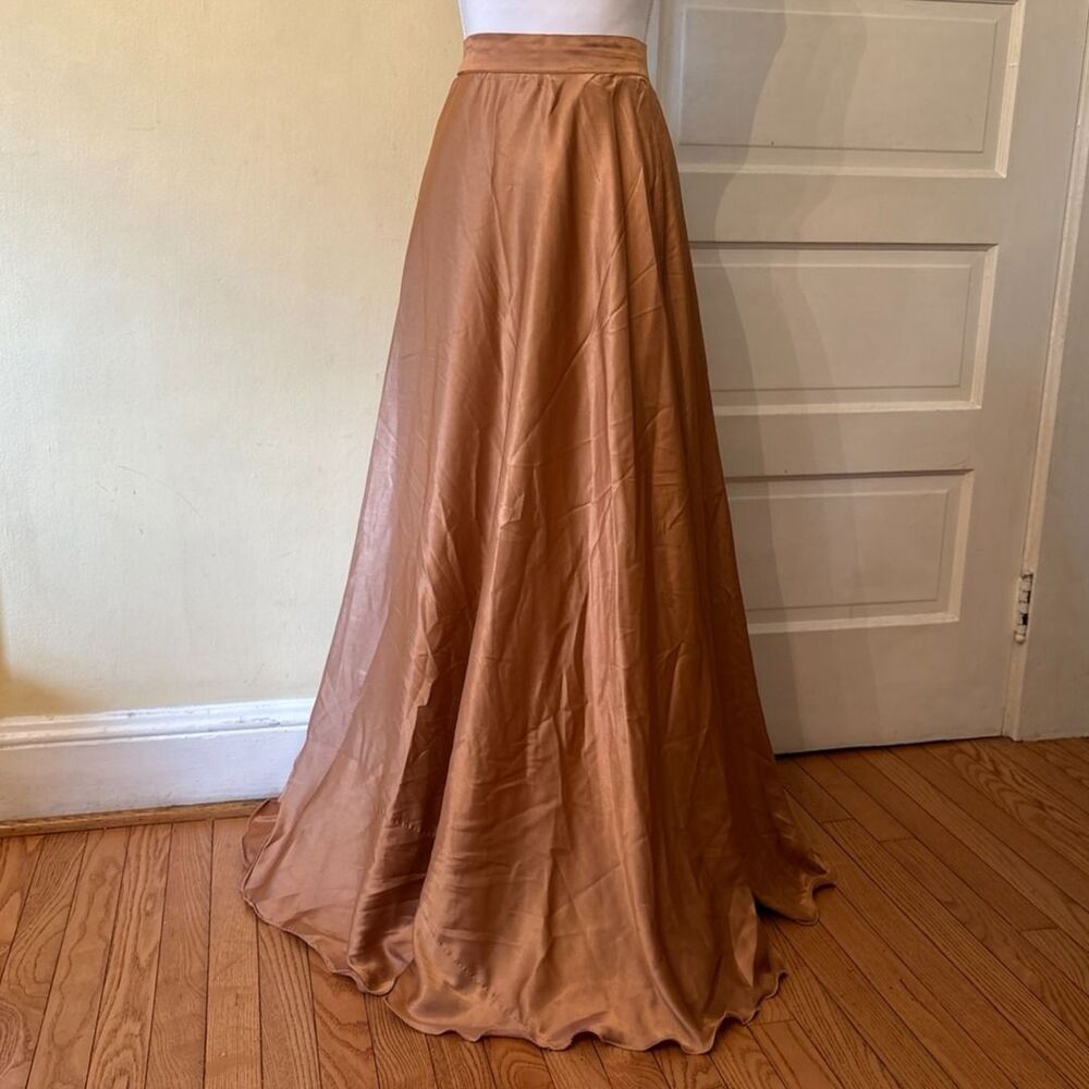 Womens satin maxi skirt full circle brown gold dance festival party wedding